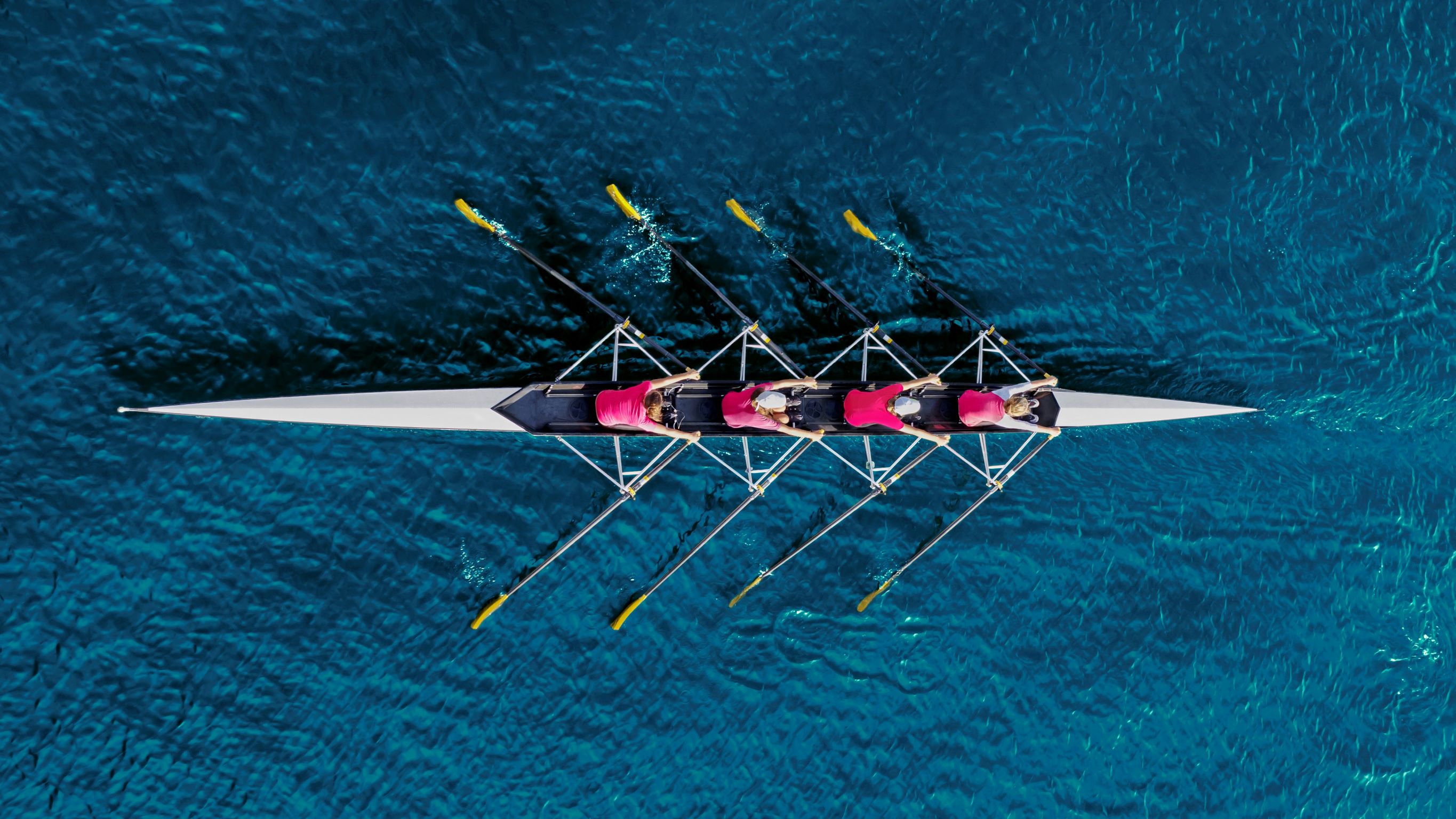 Team in rowing boat